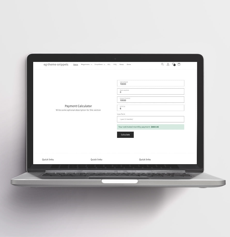 Payment  Calculator Snippet For Dawn Theme