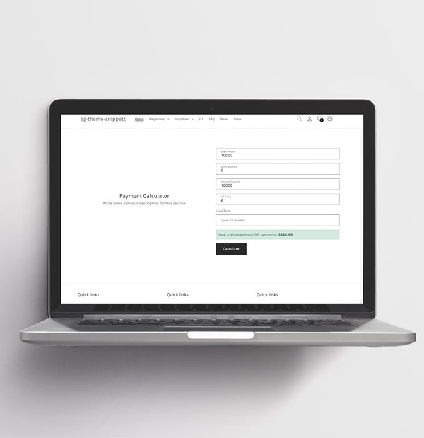 Payment  Calculator Snippet For Dawn Theme