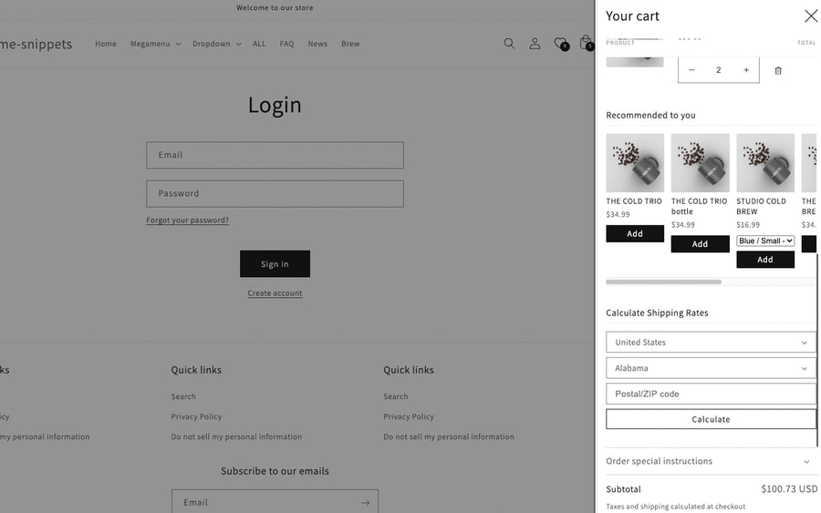 Custom Shipping Calculator – Dawn Theme Custom Section